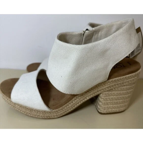 Toms Majorca Platform Espadrille Casual Block Heel Sandals White Canvas Sz 10 - Picture 10 of 12
